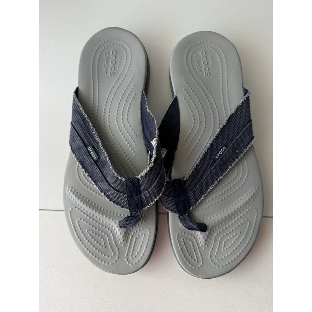 Crocs Men's Size 13 Santa Cruz Canvas Flip Flop Thong Slip On Sandals Blue